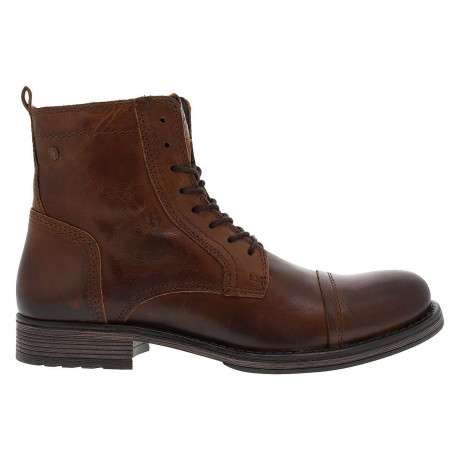 Boots en cuir marron avec une fermeture zippée lacets ronds et languette d'aisance