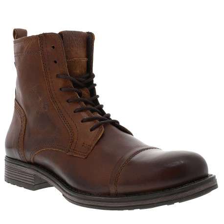 Boots en cuir marron avec une fermeture zippée lacets ronds et languette d'aisance - Image 2