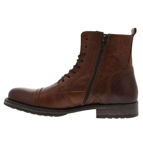 Boots en cuir marron avec une fermeture zippée lacets ronds et languette d'aisance - Image 4