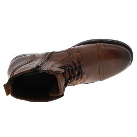 Boots en cuir marron avec une fermeture zippée lacets ronds et languette d'aisance - Image 5