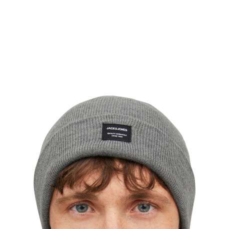 Bonnet gris uni en maille tricotée pourvu d'un large revers - Image 4