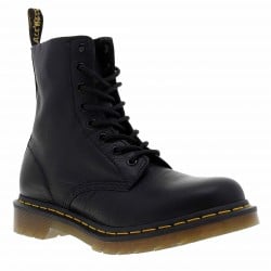 Boots en cuir noir à lacets ronds avec une languette d'aisance en tissu