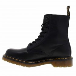 Boots en cuir noir à lacets ronds avec une languette d'aisance en tissu