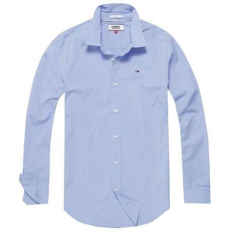 Chemise bleu ciel unie à coupe ajustée à col français et à fermeture boutonnée