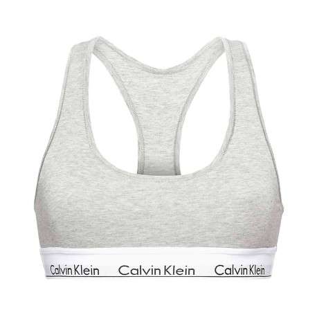 Brassière grise unie avec des surpiqûres ton sur ton et nom de la marque - Image 3