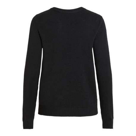 Pull noir uni en mailles avec une coupe droite, un col rond et à manches longues - Image 2
