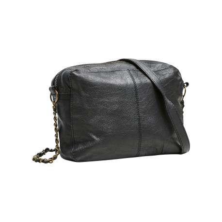 Sac à bandoulière en cuir de vache noir uni muni d'une fermeture à zip - Image 2