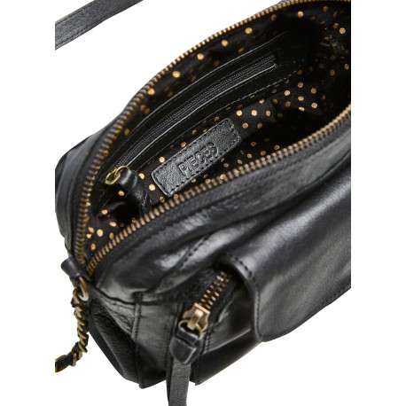 Sac à bandoulière en cuir de vache noir uni muni d'une fermeture à zip - Image 3