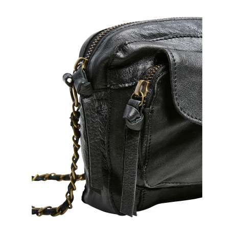 Sac à bandoulière en cuir de vache noir uni muni d'une fermeture à zip - Image 4