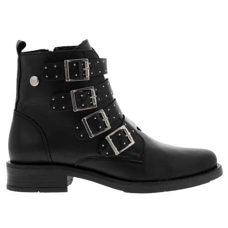 Boots en cuir noir à semelle et talon plat et à zip latérale intérieur