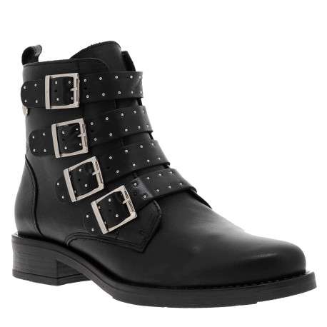 Boots en cuir noir à semelle et talon plat et à zip latérale intérieur - Image 2