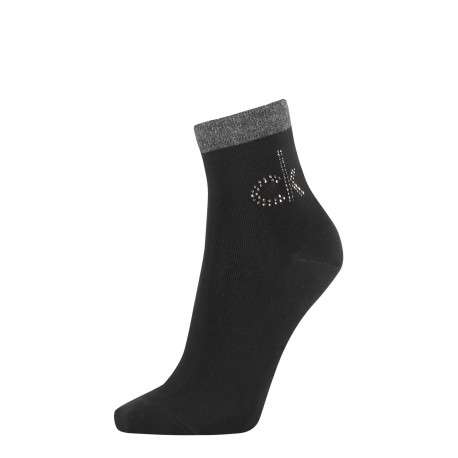 Chaussettes noires avec haut de la tige en lurex et logo de la marque en strass