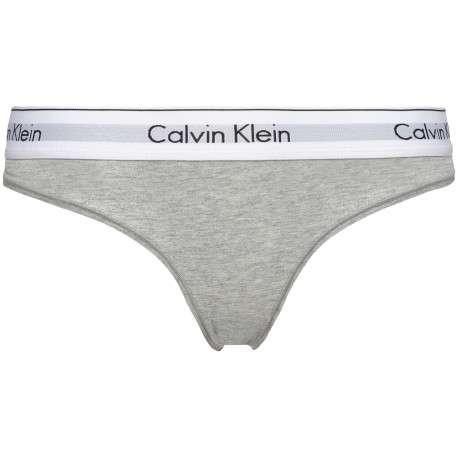 Slip gris chiné en coton avec taille élastiquée blanche et marque
