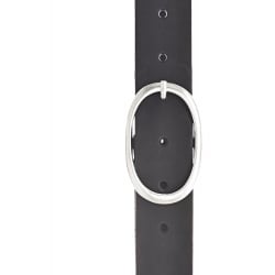 Ceinture en cuir noir avec une boucle métallique argentée ovale