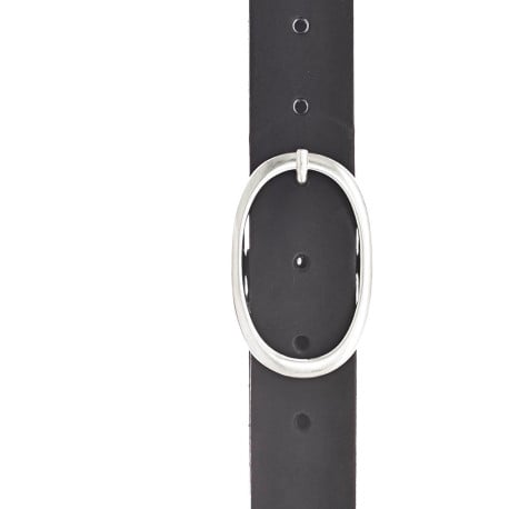 Ceinture en cuir noir avec une boucle métallique argentée ovale - Image 2