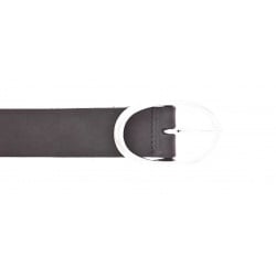 Ceinture en cuir noir avec une boucle métallique argentée ovale
