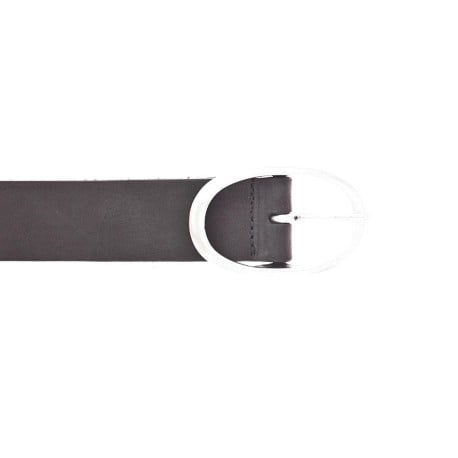 Ceinture en cuir noir avec une boucle métallique argentée ovale - Image 4