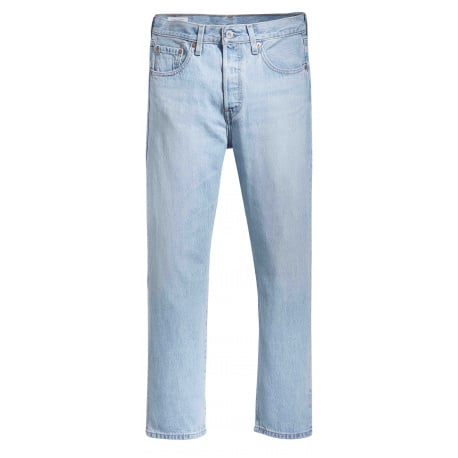 Jeans taille haute style 5 poches bleu clair délavé et avec une coupe droite - Image 4