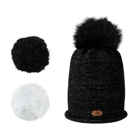 Bonnet noir à lurex argenté avec logo et pompons interchangeables