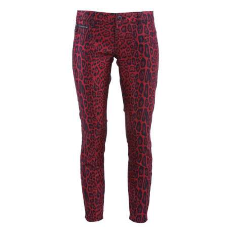 Jean femme ALEXA imprimé esprit léopard rouge