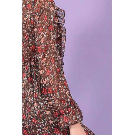 Robe femme baby doll fleurie tricolore avec fil lurex noir fleuri - Image 5
