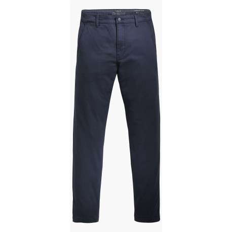 Pantalon bleu marine en coton uni avec poches avant et poches passepoilées arrière