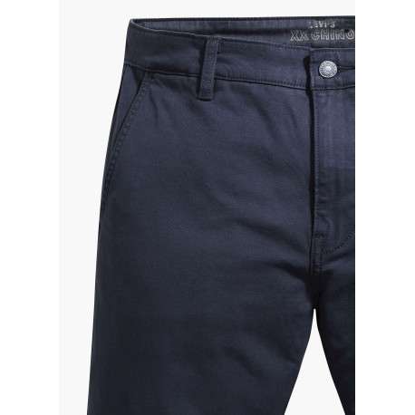 Pantalon bleu marine en coton uni avec poches avant et poches passepoilées arrière - Image 7