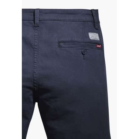 Pantalon bleu marine en coton uni avec poches avant et poches passepoilées arrière - Image 9