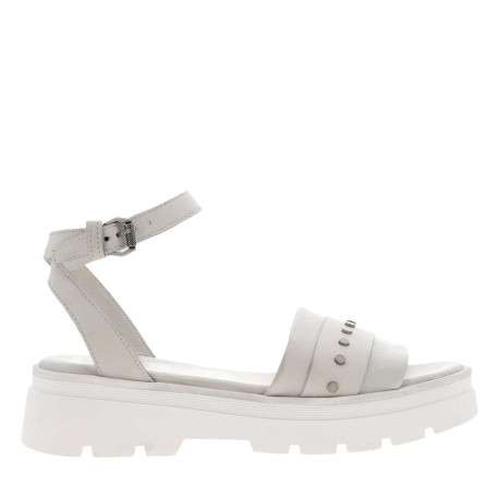 Sandales femme en cuir à plateforme compensées blanc cassé, gris