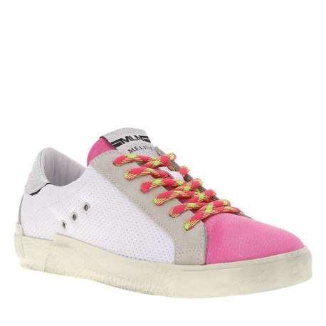 Baskets basses femme en cuir grainé fuchsia et blanc - Image 2