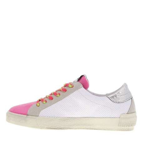 Baskets basses femme en cuir grainé fuchsia et blanc - Image 4