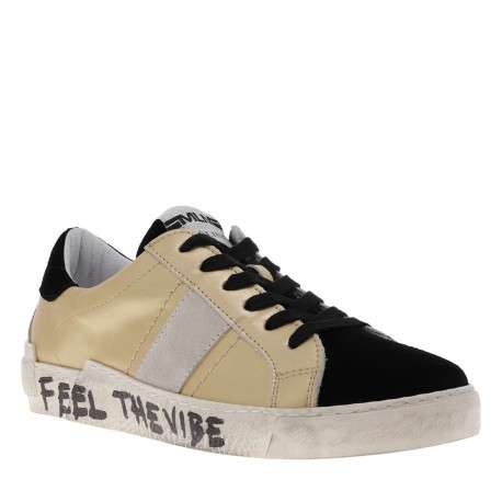 Baskets basses femme en cuir en velours or et noir - Image 2