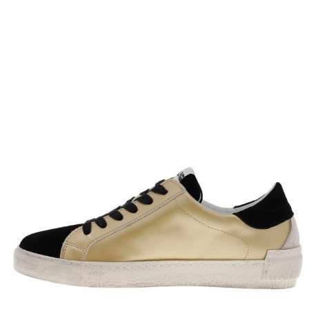Baskets basses femme en cuir en velours or et noir - Image 4