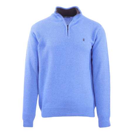 Pull en coton bleu uni avec logo de la marque brodé et un col camionneur