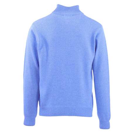 Pull en coton bleu uni avec logo de la marque brodé et un col camionneur - Image 2