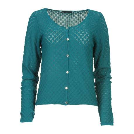 Gilet en maille ajourée pour femme pétrole coupe évasée HALO