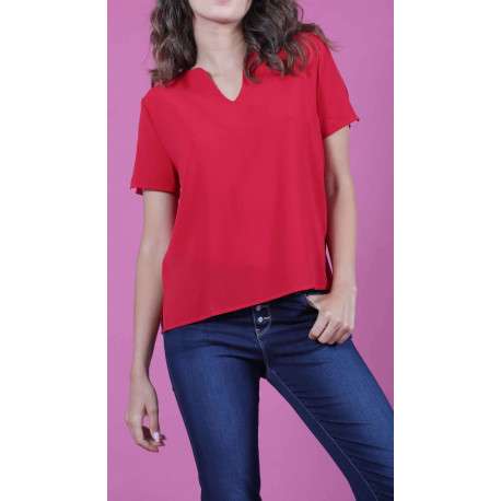 Top uni pour femme rouge coupe évasée ARCHEO - Image 2