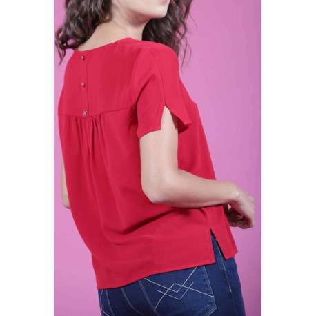 Top uni pour femme rouge coupe évasée ARCHEO - Image 3