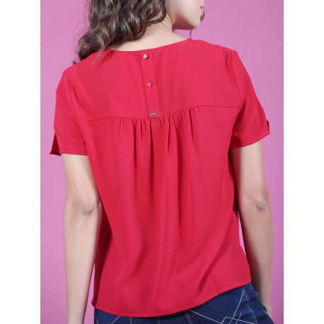 Top uni pour femme rouge coupe évasée ARCHEO - Image 4
