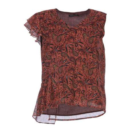 Top à imprimé éthnique pour femme brique coupe évasée PEACE