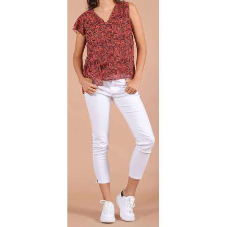 Top à imprimé éthnique pour femme brique coupe évasée PEACE - Image 2
