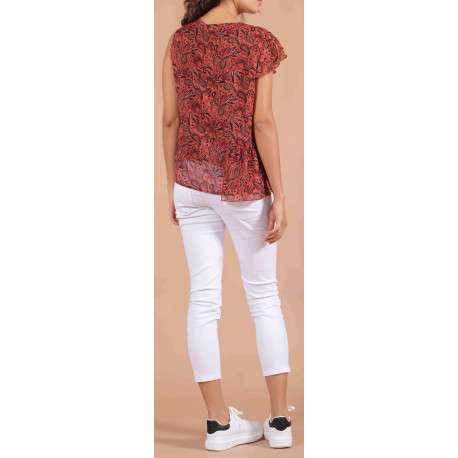 Top à imprimé éthnique pour femme brique coupe évasée PEACE - Image 3