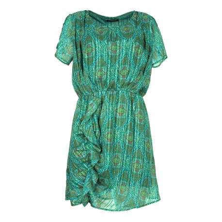 Robe à imprimé floral pour femme verte coupe évasée CARMEN