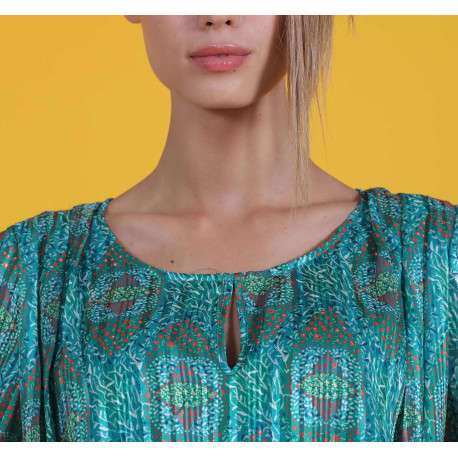 Robe à imprimé floral pour femme verte coupe évasée CARMEN - Image 3