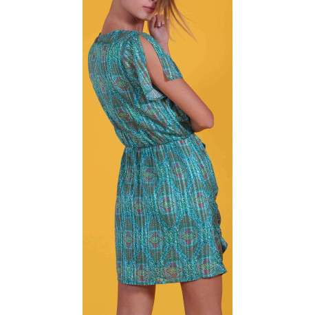 Robe à imprimé floral pour femme verte coupe évasée CARMEN - Image 4