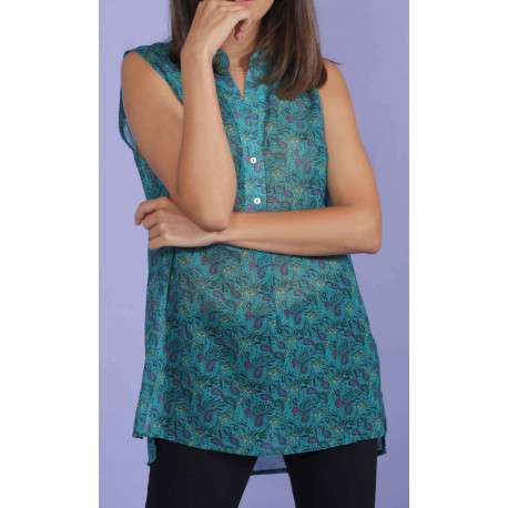 Top à motifs éthniques pour femme vert coupe évasée JONY - Image 2