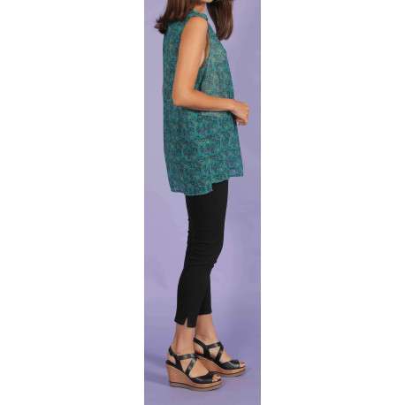 Top à motifs éthniques pour femme vert coupe évasée JONY - Image 3