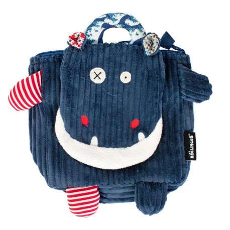 Sac à dos pour garçon bleu avec personnage hippopotame et velours côtelé HIPPO
