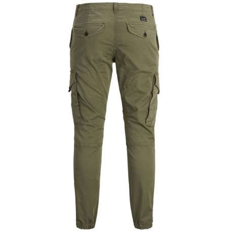Pantalon cargo kaki uni avec une coupe ample resserré aux chevilles