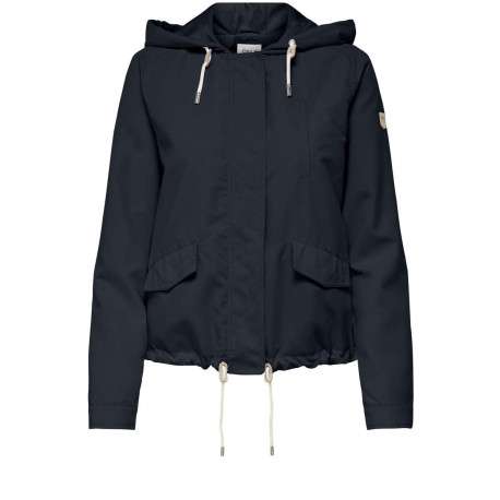 Blouson marine uni coupe droite avec un col à capuche et des poches latérales - Image 9